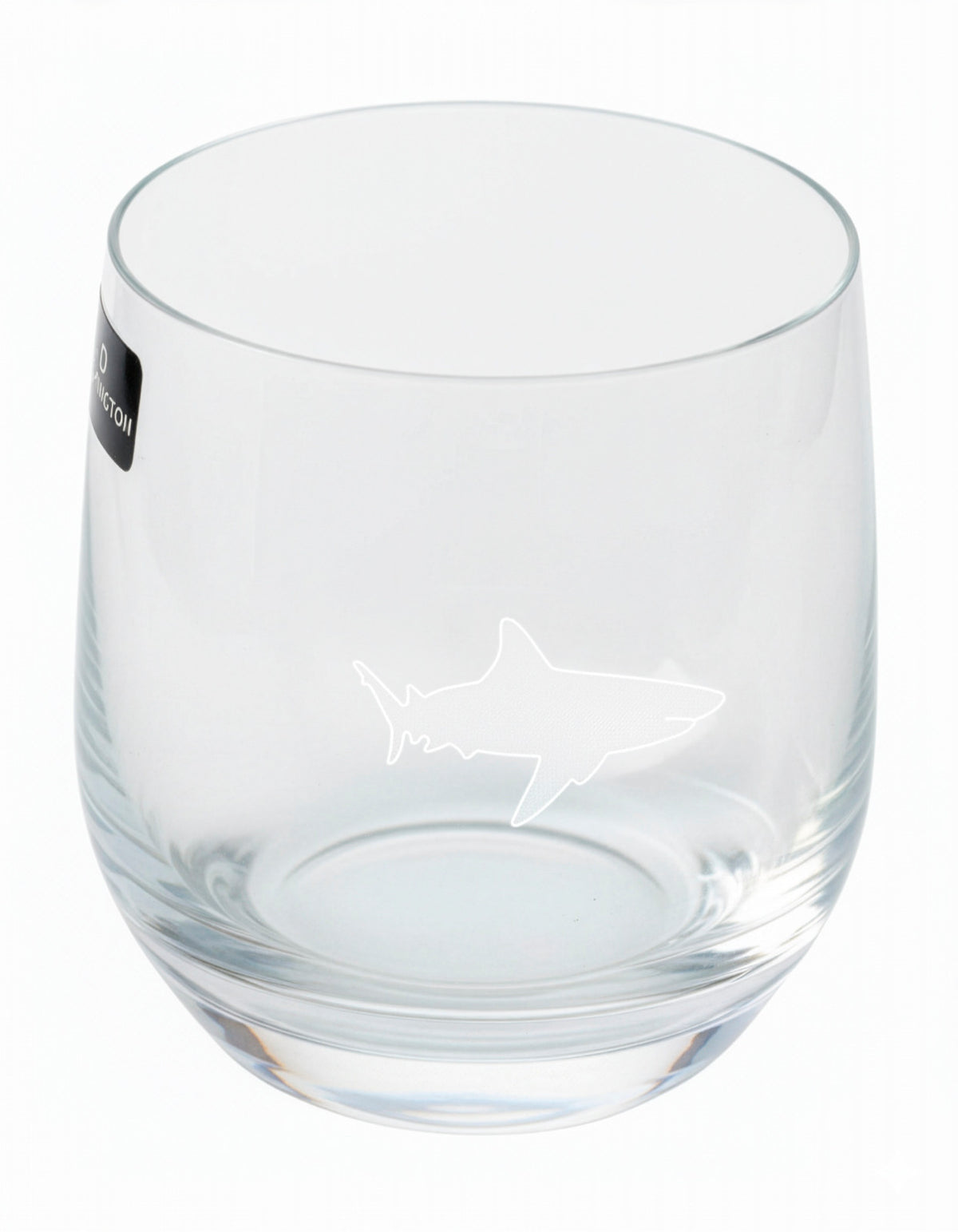 Great white shark engraved on a Dartington Crystal tumbler