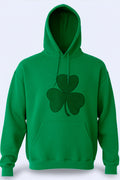 Irish green hoodie with a large sparkling crystal shamrock on the chest