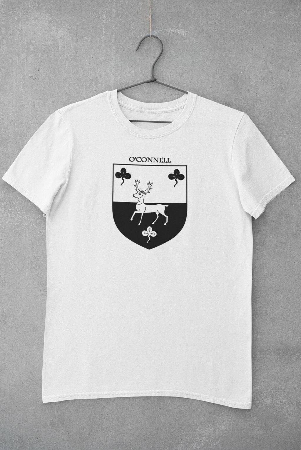 O'Connell family crest printed on a white cotton T-shirt – view 2
