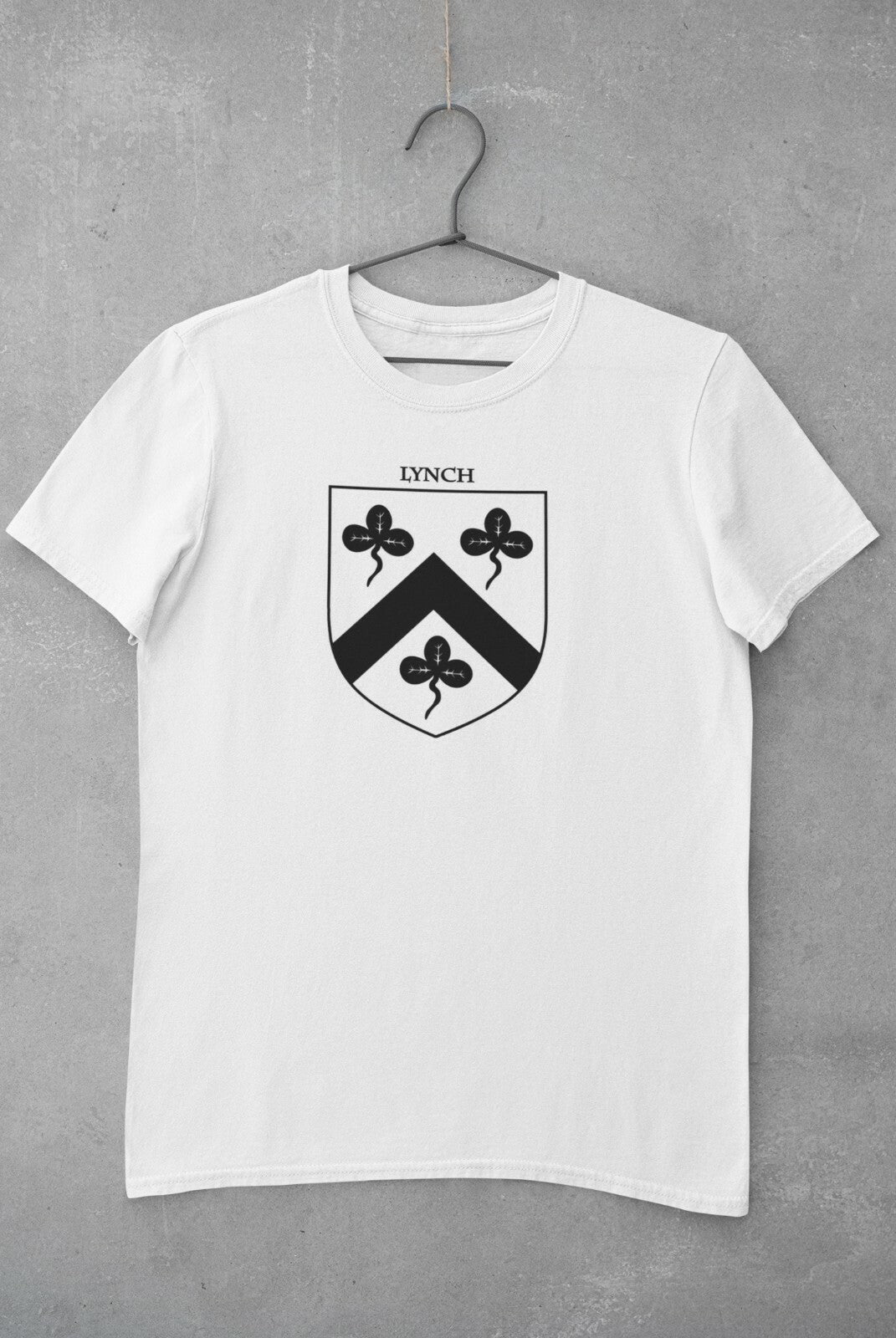 Lynch family crest printed on a white cotton T-shirt