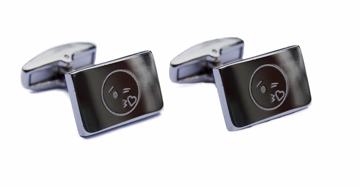 Stainless steel cufflinks engraved with emoji faces – view 3