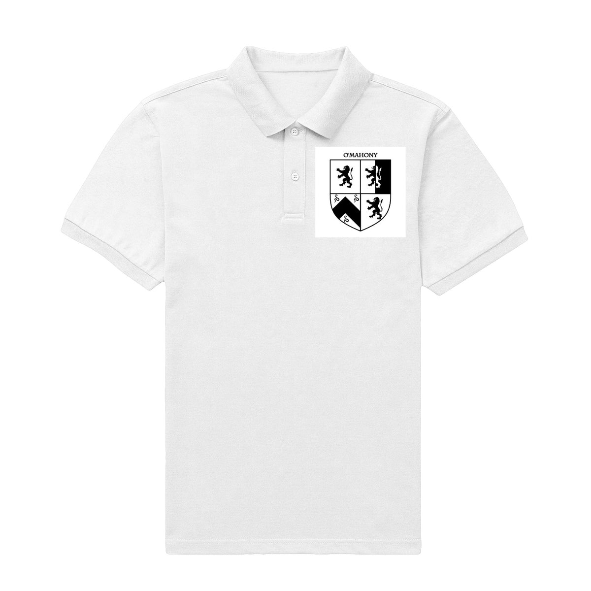 O'Mahony family crest printed on a white cotton T-shirt