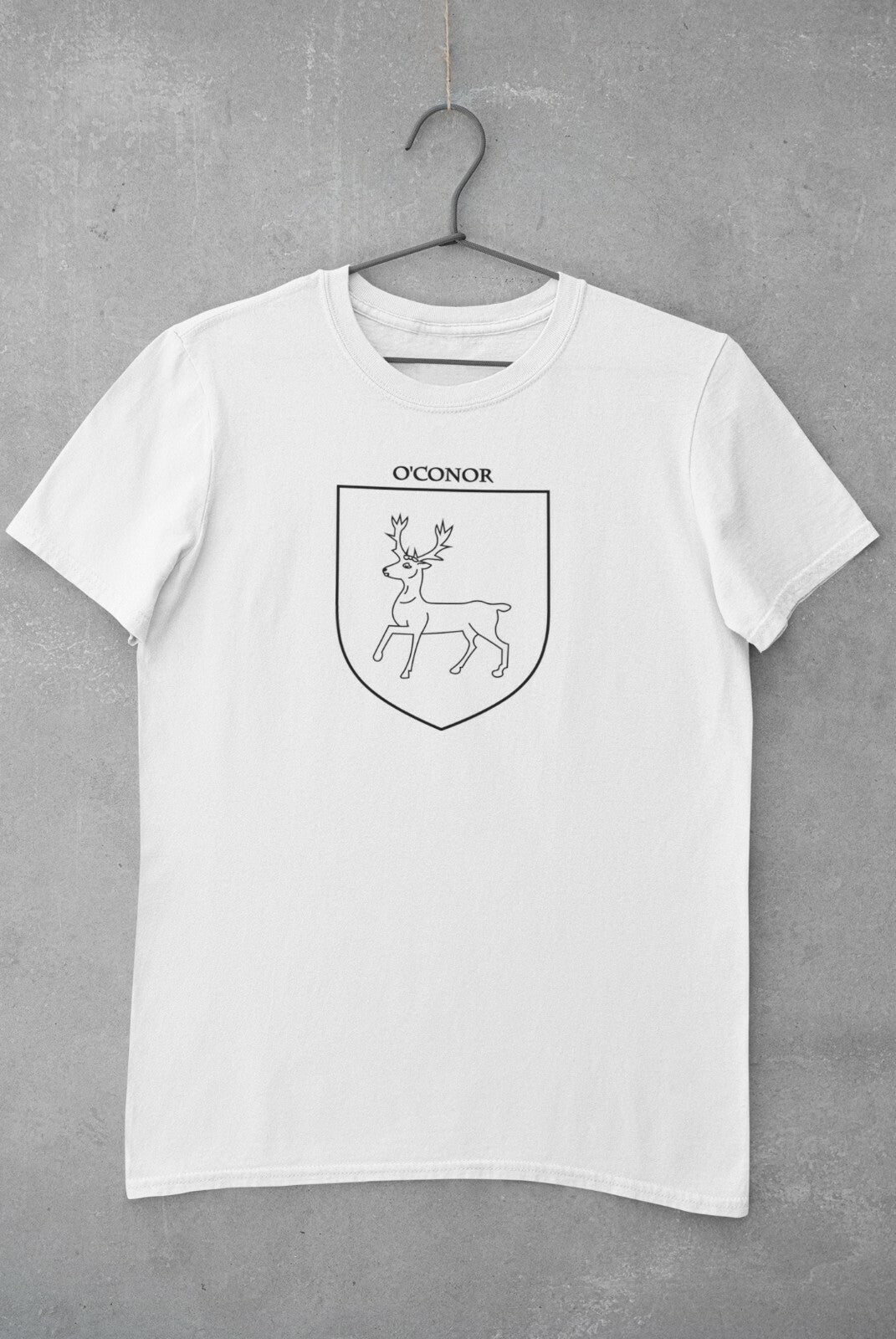 O'Conor family crest printed on a white cotton T-shirt – view 2
