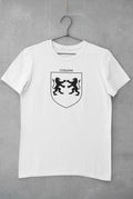 Collins family crest printed on a white cotton T-shirt