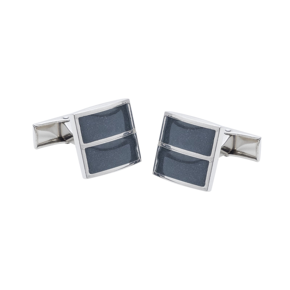 Silver tone square cufflinks set with dark cat's eye stones