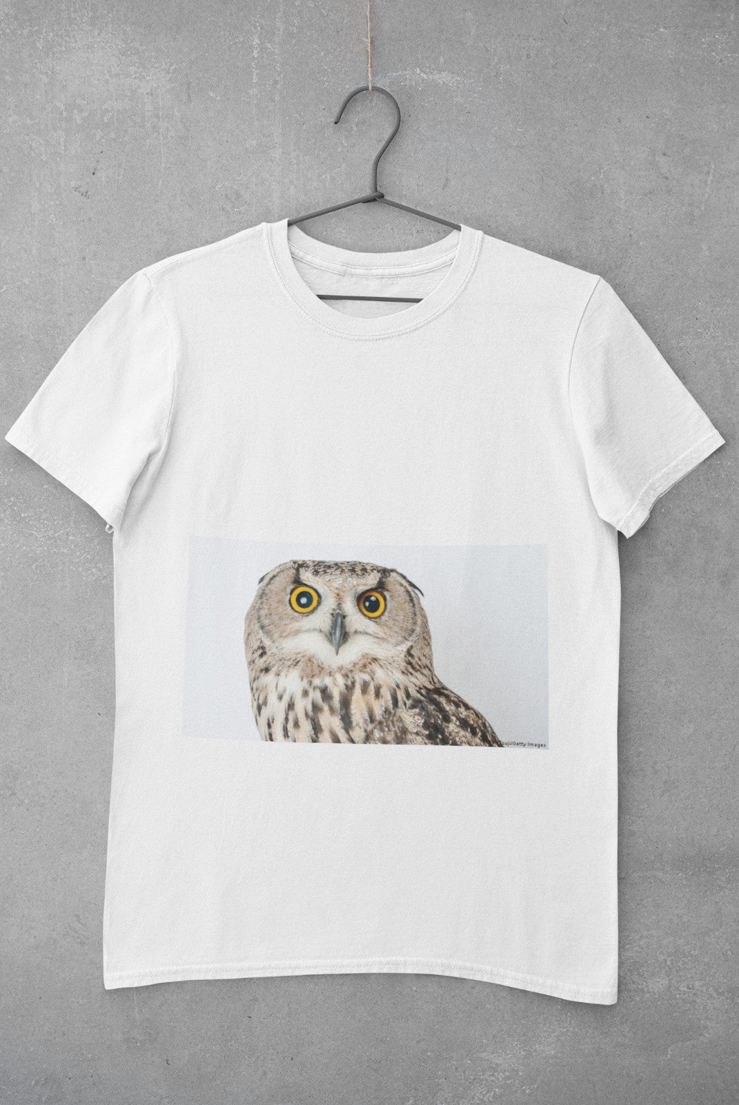 White cotton T-shirt printed with an owl graphic