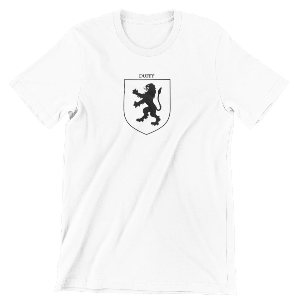 Duffy family crest printed on a white cotton T-shirt