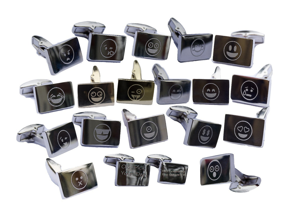 Stainless steel cufflinks engraved with emoji faces
