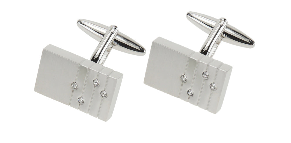 Stainless steel cufflinks with four crystals and a brushed panel for engraving – view 4
