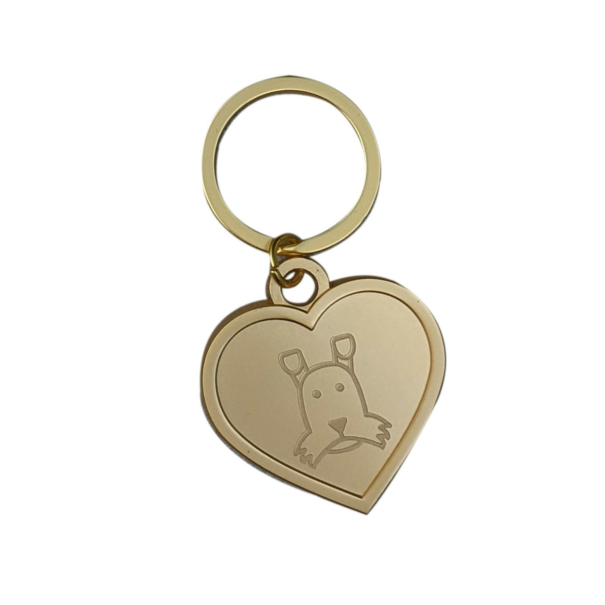 Gold heart shaped dog tag keyring engraved with a dog breed face – view 5