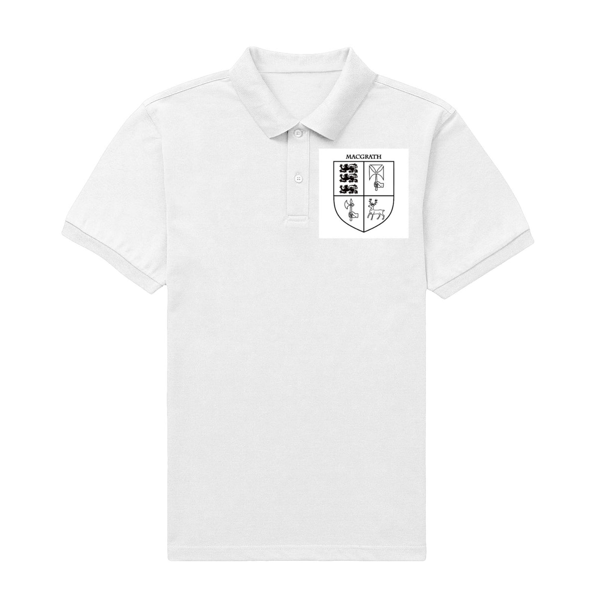 MacGrath family crest printed on a white cotton T-shirt