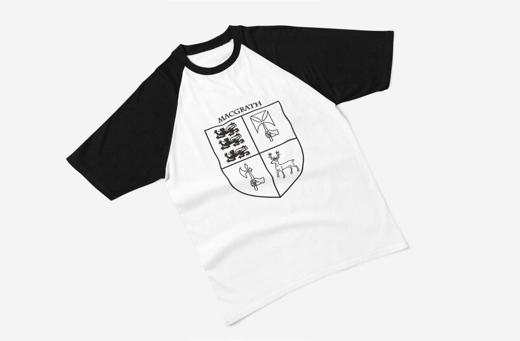 MacGrath family crest raglan T-shirt in black and white