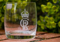 King Charles III royal cypher engraved on a Dartington Crystal tumbler