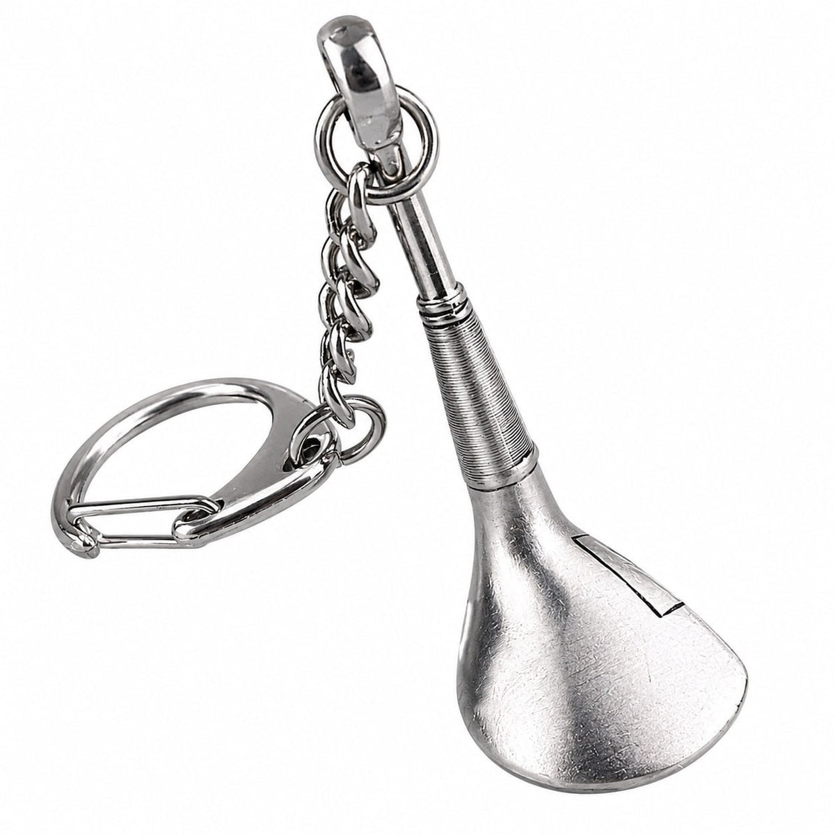 Solid metal golf driver keyring in brushed silver – view 2