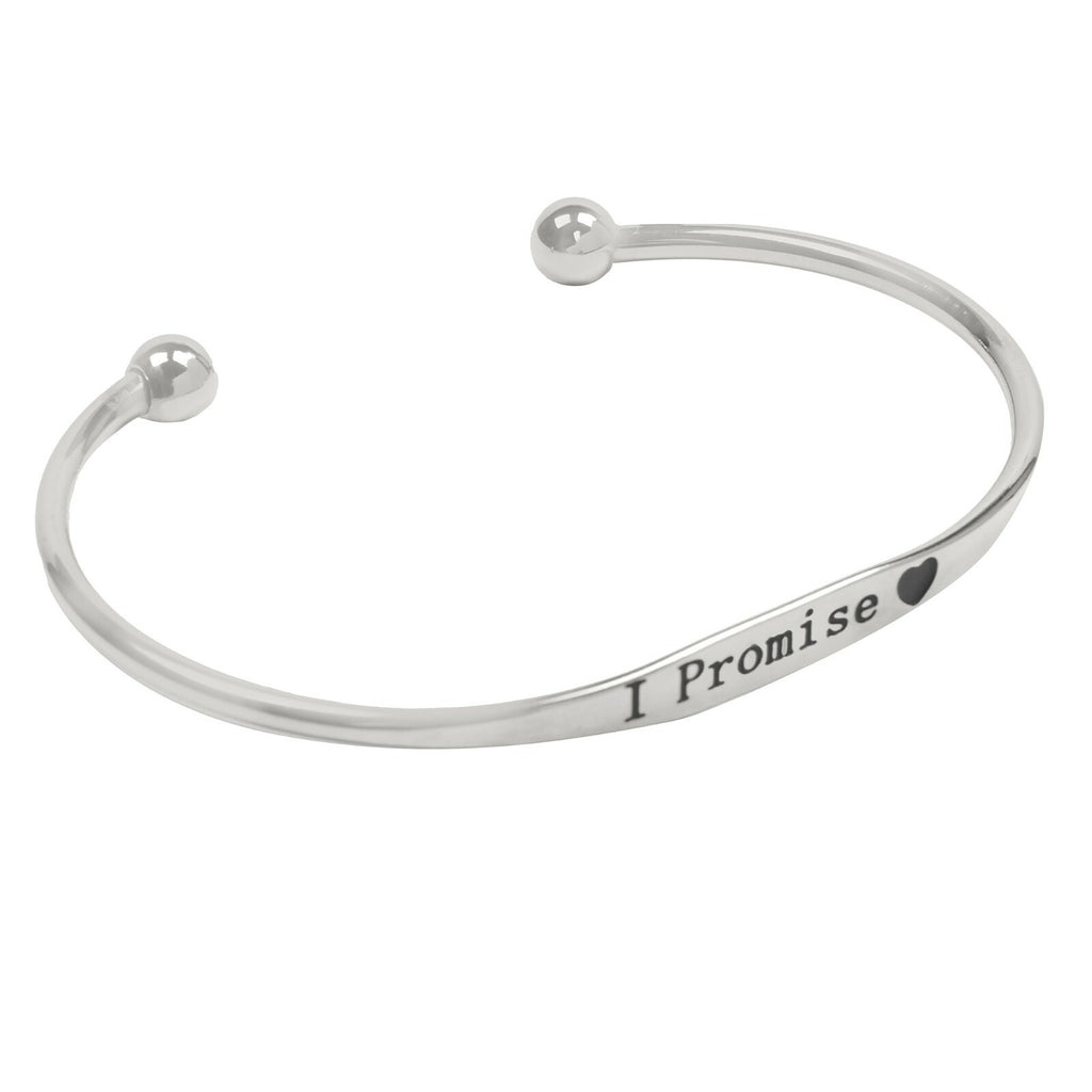 Cuff bracelet engraved with the words I promise and a heart – view 3