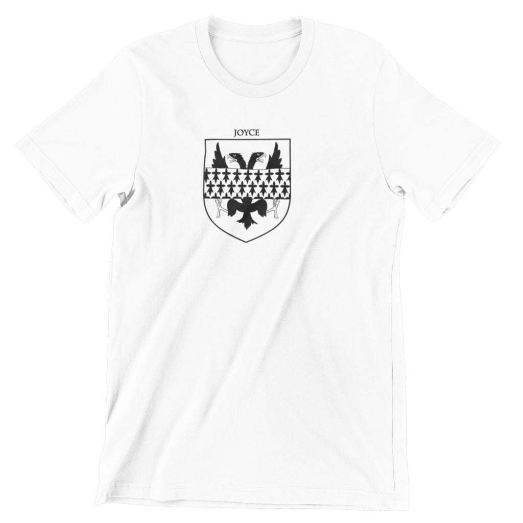 Joyce family crest printed on a white cotton T-shirt